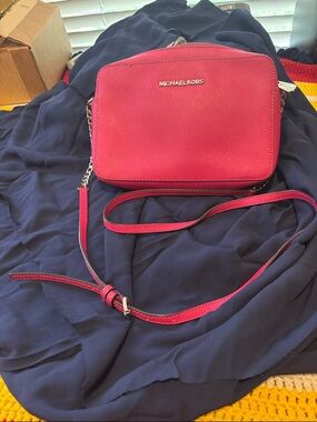 Michael Kors Bright Pink Saffiano Crossbody with Gold Hardware